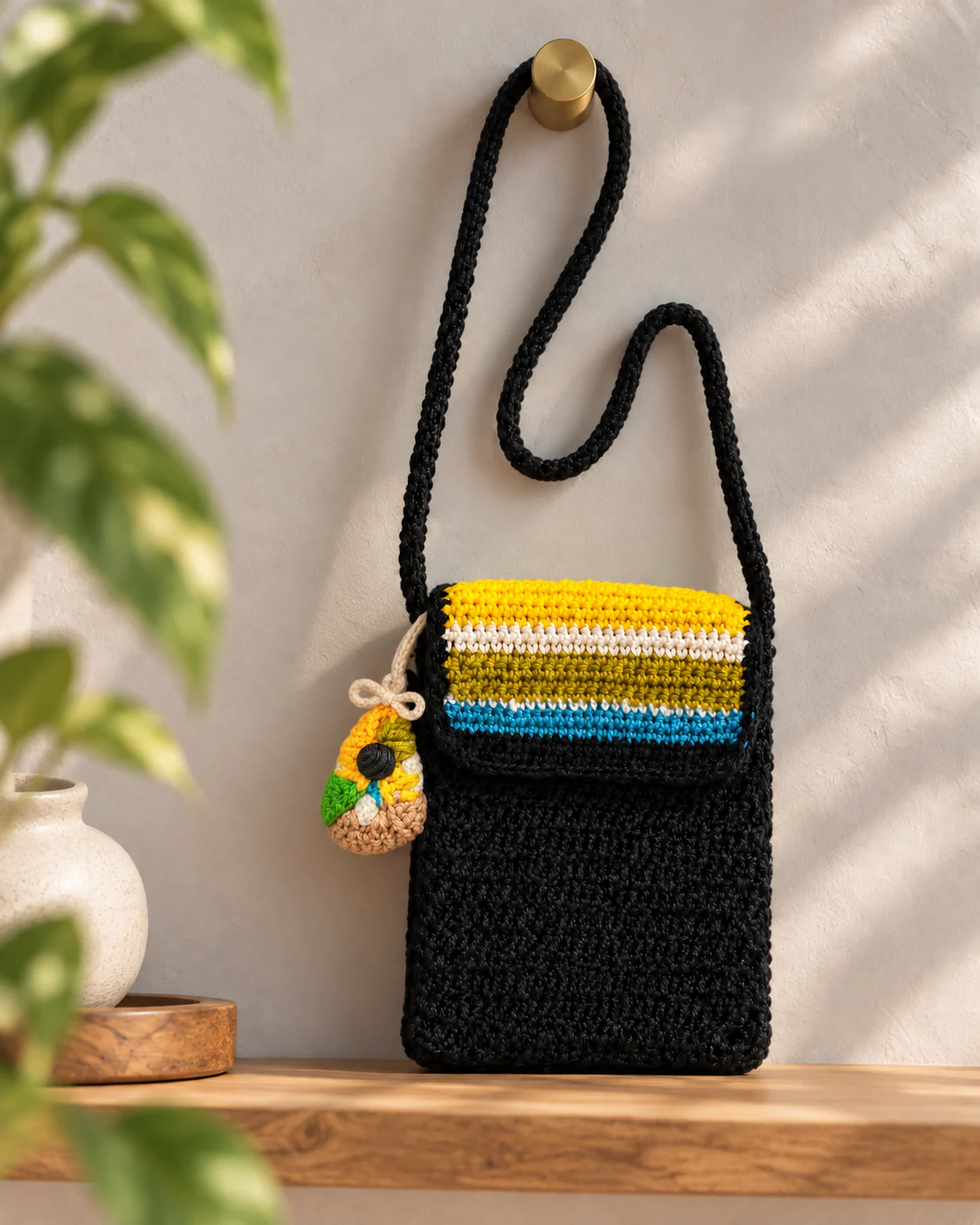 Black and yellow sunflower crochet sling