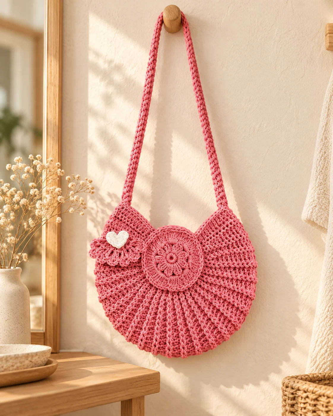 Pink blossom heart crochet sling