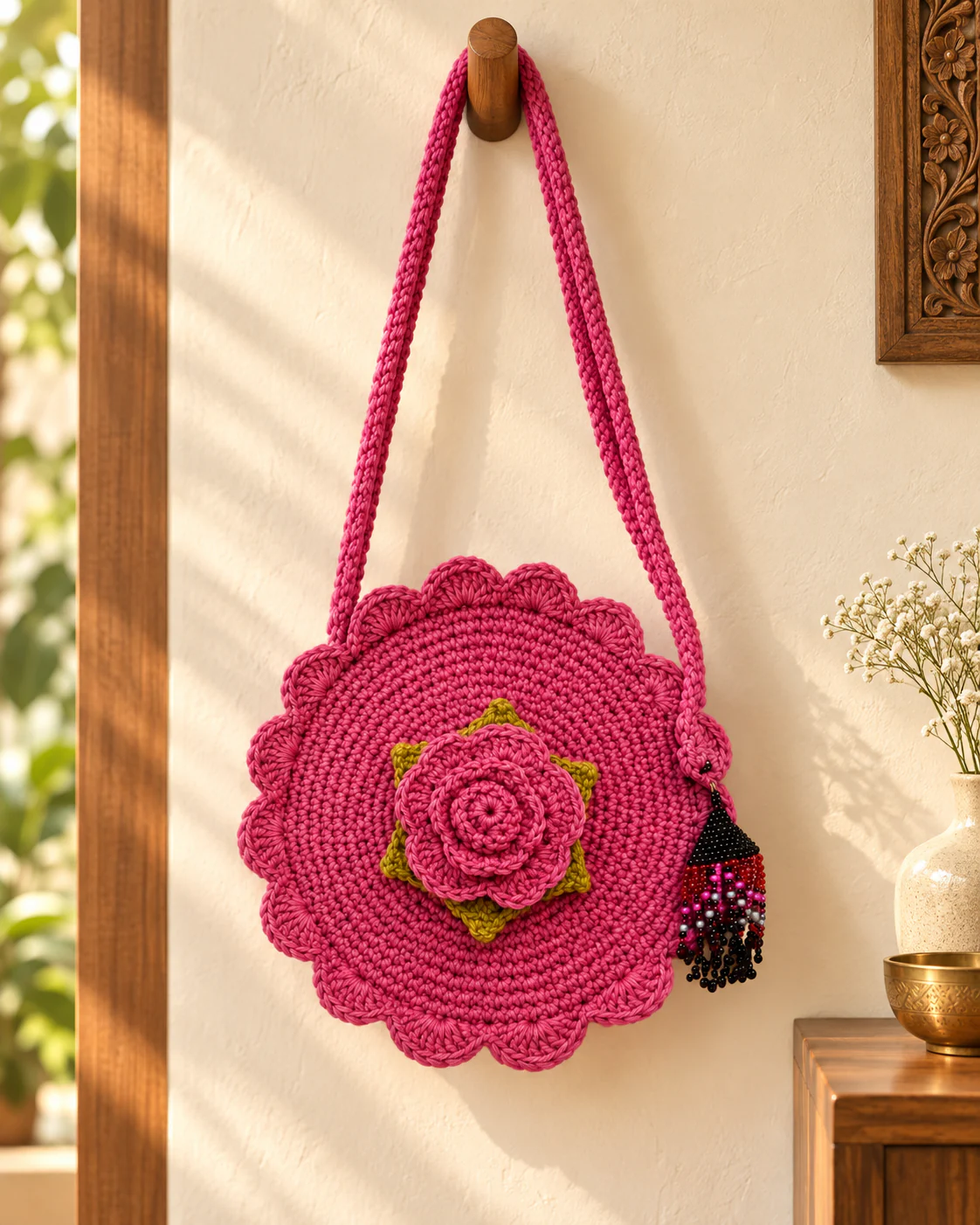 Rose round crochet sling bag