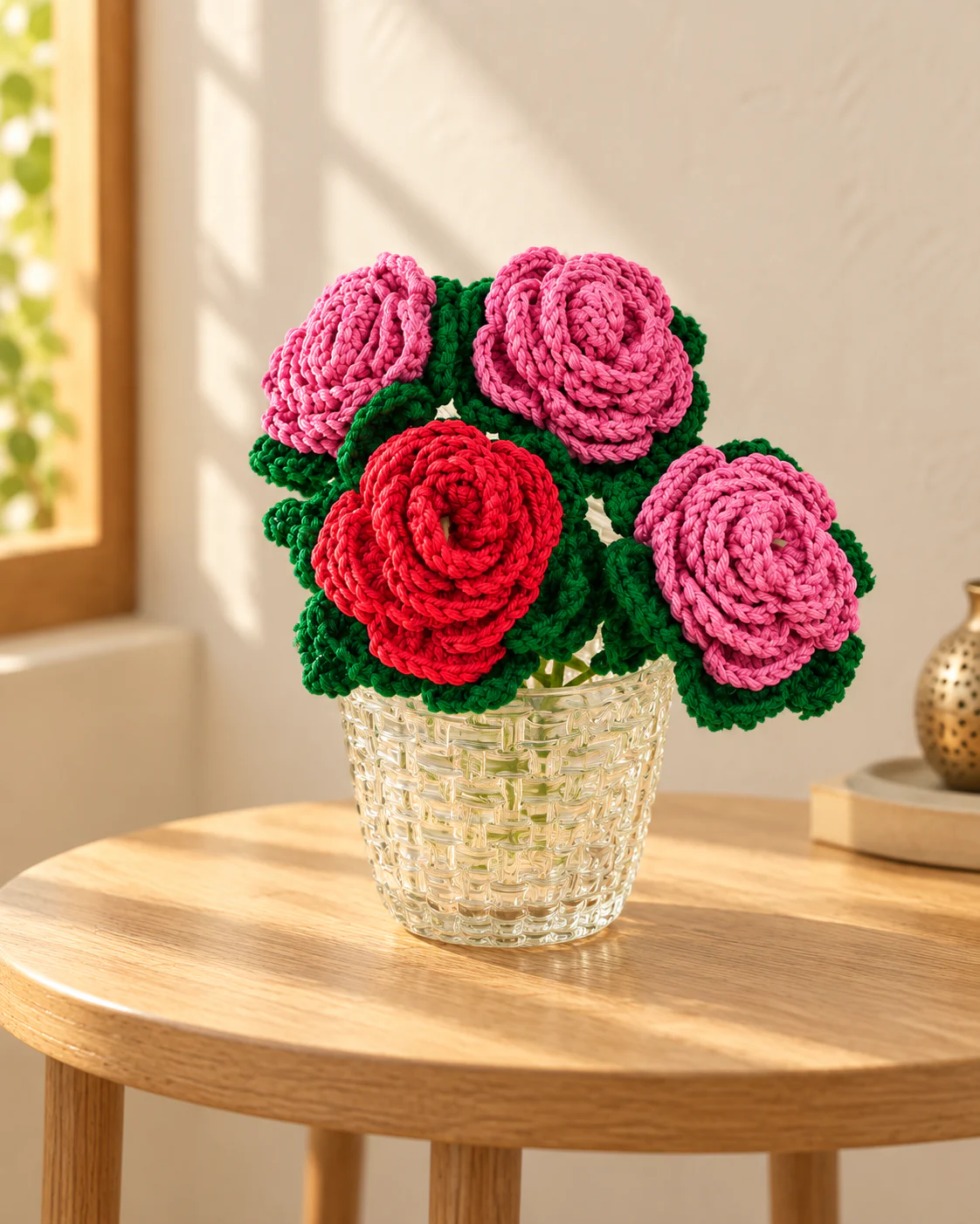 Pink and red crochet roses