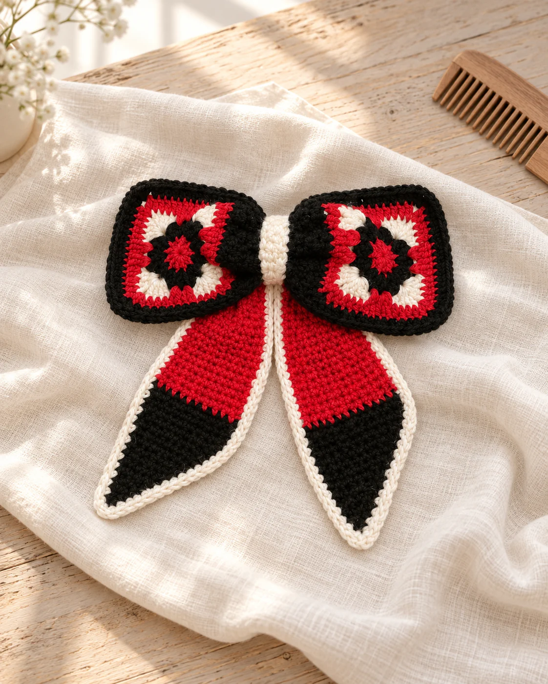 Red and black granny crochet