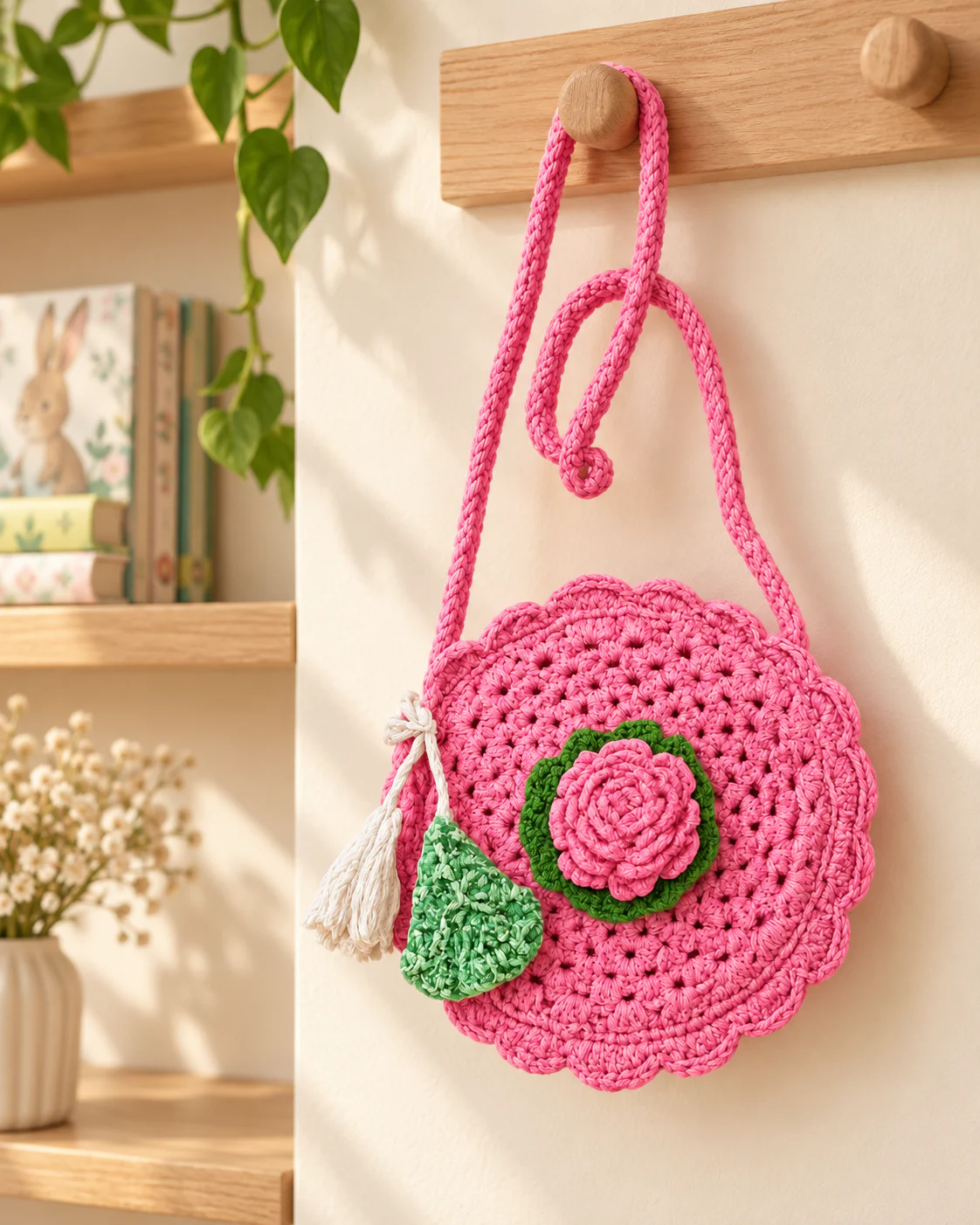 Small rose crochet sling bag