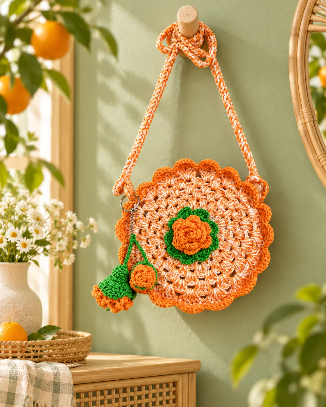 Orange flower crochet sling