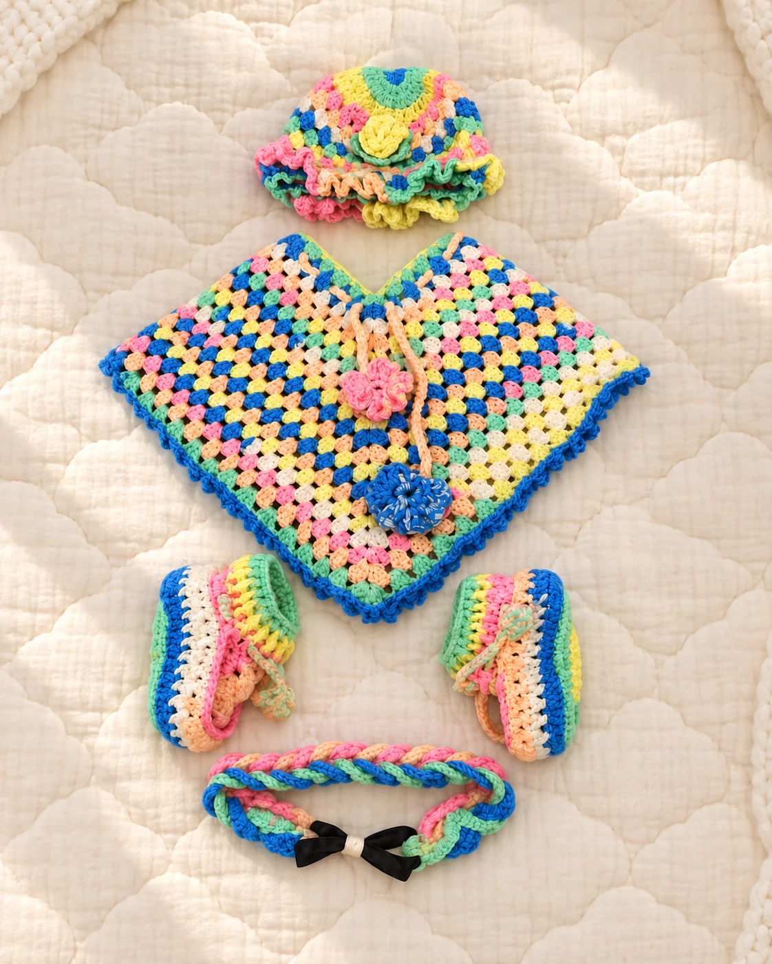 Rainbow crochet poncho for kids