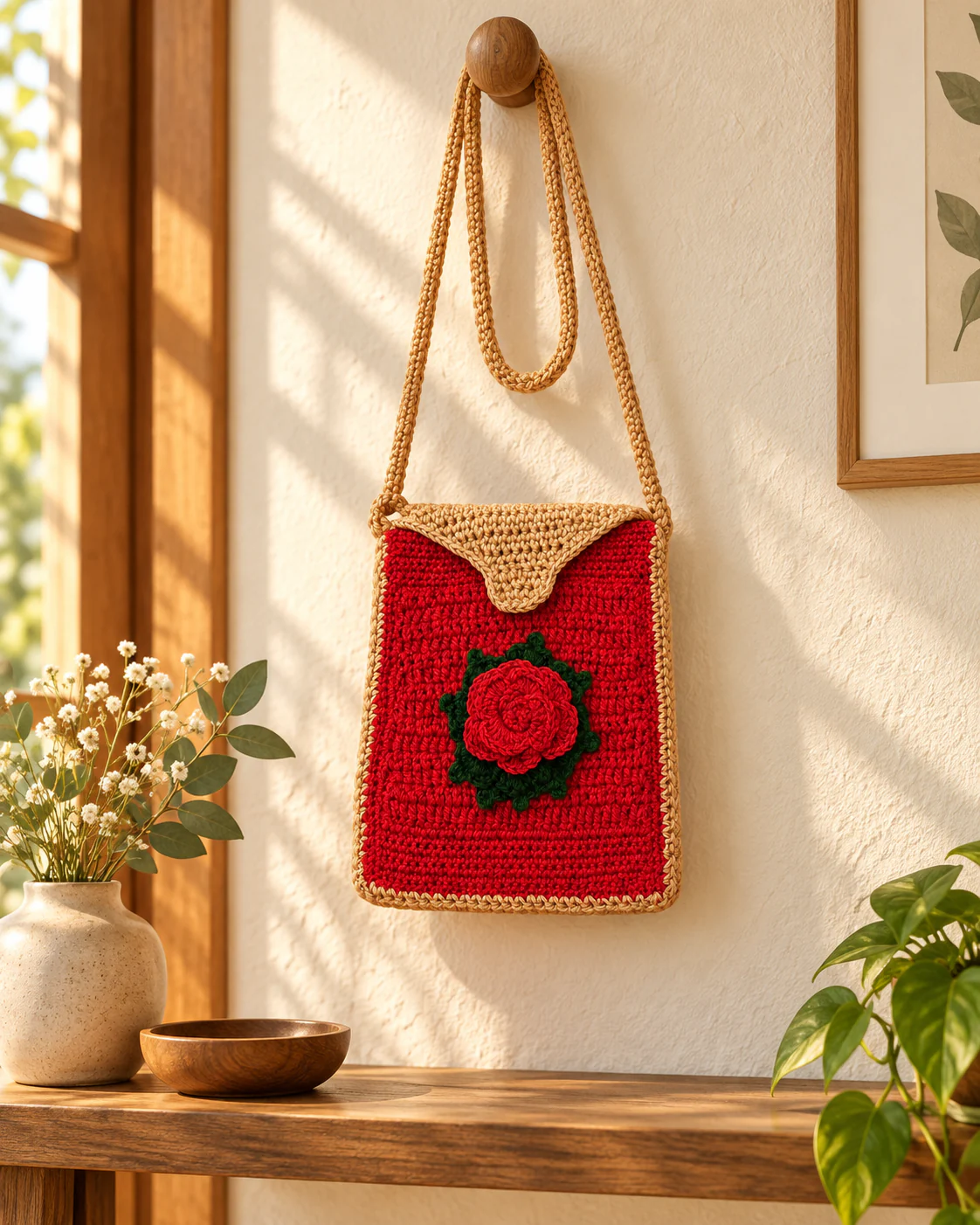 Red rose crochet phone sling
