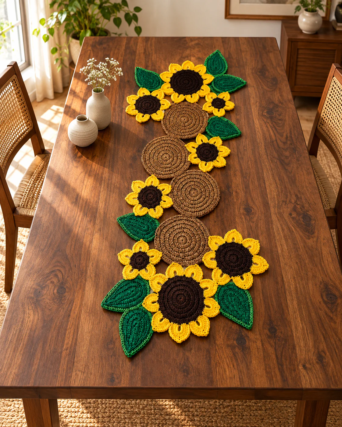 Sunflower crochet table runner