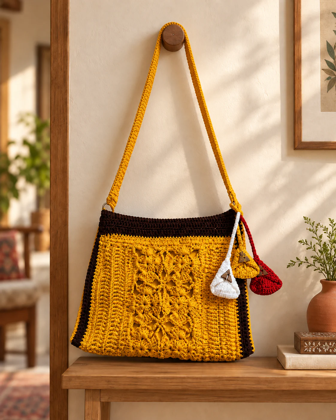 Mustard sunflower crochet sling